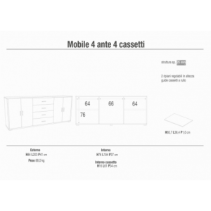 Zoom MOBILE a 4 ANTE con 4 CASSETTI in NOCE STELVIO E OSSIDO BIANCO