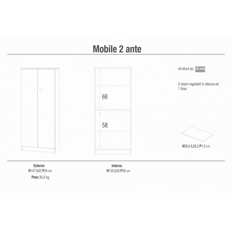 MOBILE a 2 ANTE BIANCO LISCIO