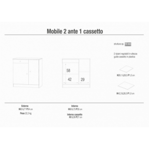 Zoom MOBILE a 2 ANTE con 1 CASSETTO BIANCO LISCIO