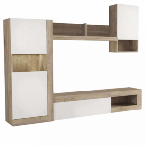 Parete soggiorno Roomy bianco e rovere chiaro moderna