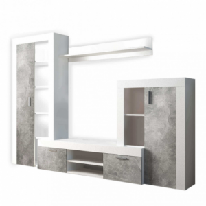 Parete soggiorno Nobel bianco e grigio cemento - Living moderno