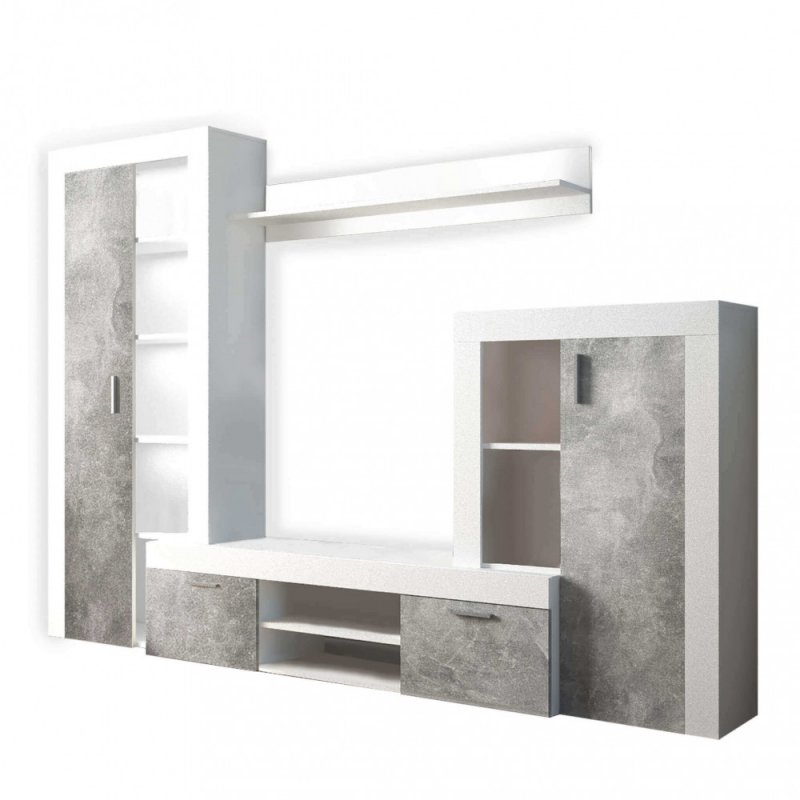 Parete soggiorno Nobel bianco e grigio cemento - Living moderno