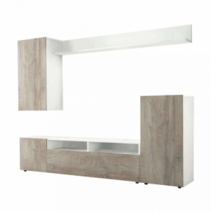 Parete soggiorno Bridge bianco e rovere chiaro - Living moderno