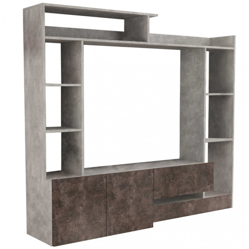Parete soggiorno Entry grigio cemento e grigio scuro moderna