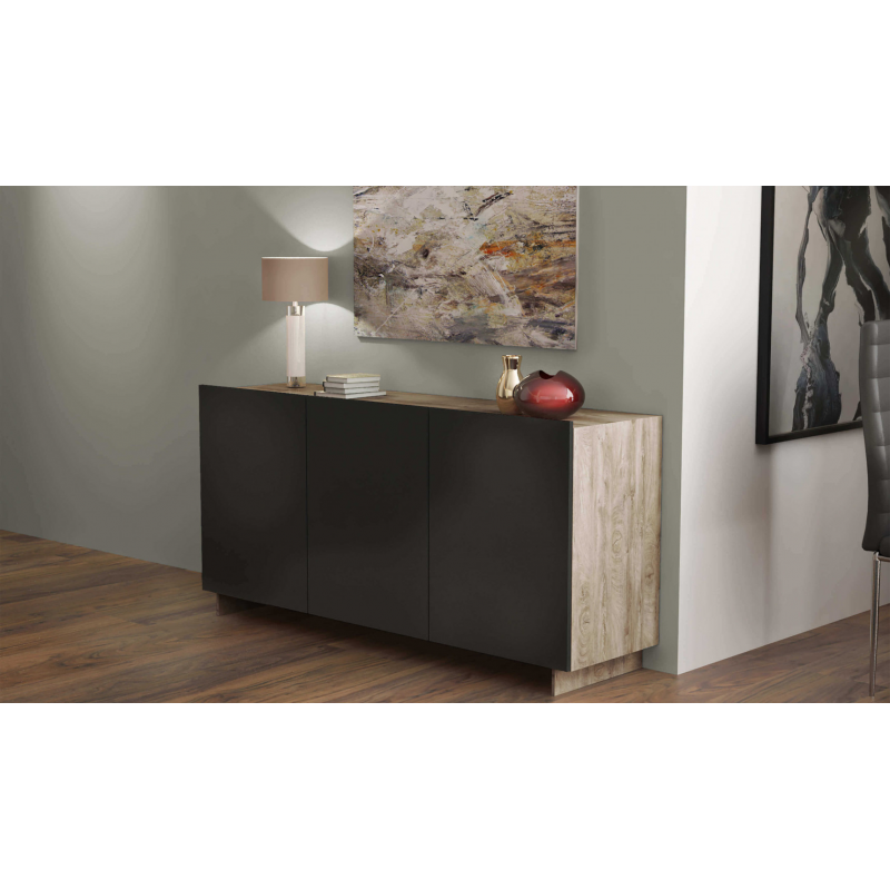 Credenza Carlile antracite e rovere chiaro moderna soggiorno