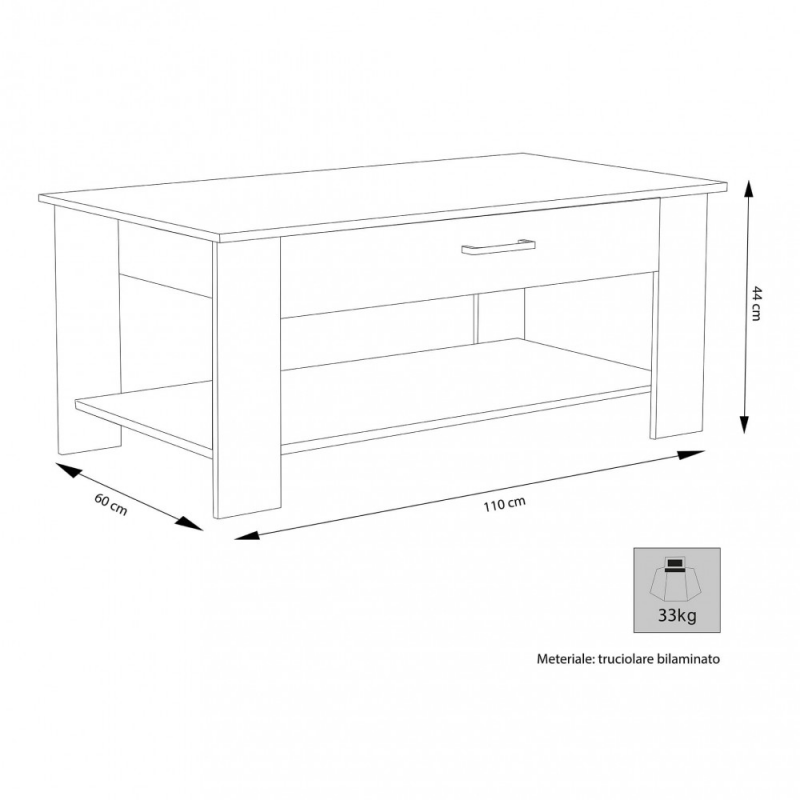 Tavolino salotto Myrto bianco moderno 110x60x45h