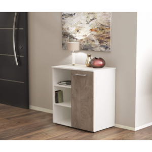 Zoom MOBILETTO 1 ANTA E 3 MENSOLE MARK BIANCO E ROVERE CHIARO