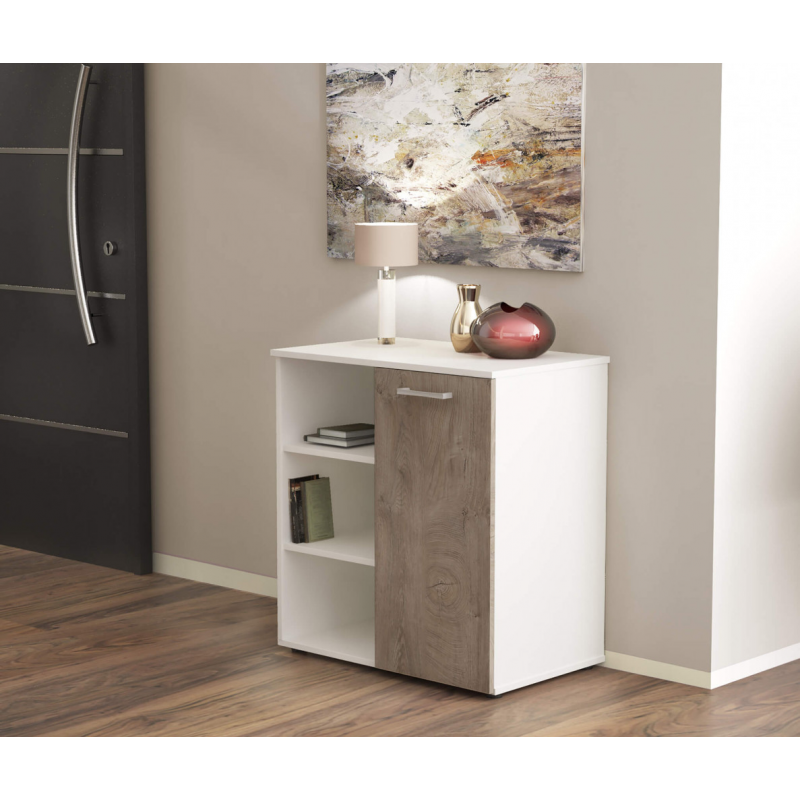 Mobiletto Mark 1 anta 3 mensole bianco rovere chiaro moderno