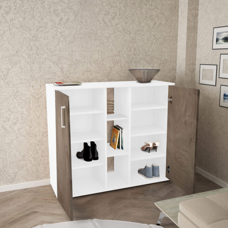Mobiletto Frank 2 ante 3 mensole bianco rovere chiaro moderno