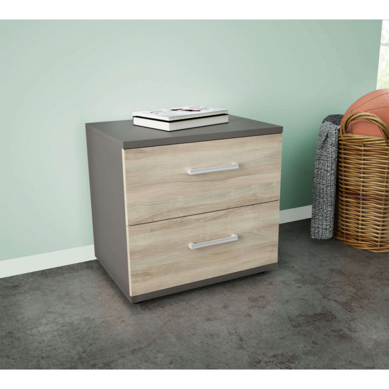 Comodino Ares grigio e olmo moderno per camera da letto
