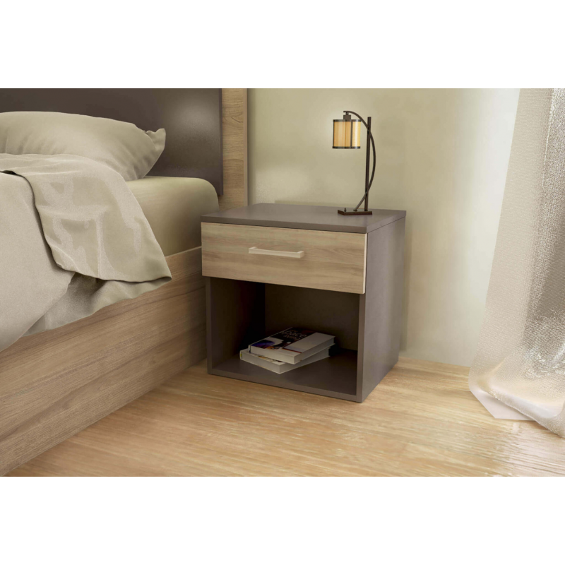 Comodino Nightstand grigio e olmo moderno compatto elegante