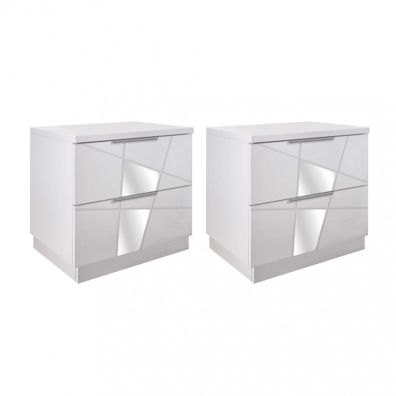 COPPIA COMODINI 2 CASSETTI BIANCO FRASSINATO LEONARDO