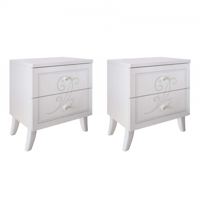 COPPIA COMODINI 2 CASSETTI BIANCO FRASSINATO ALESSANDRO