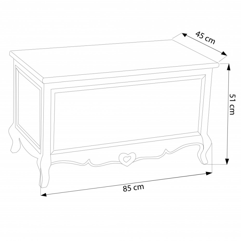 Baule Cuore legno paulonia bianco tortora shabby chic L45×P34×H66 cm — levantshop.live