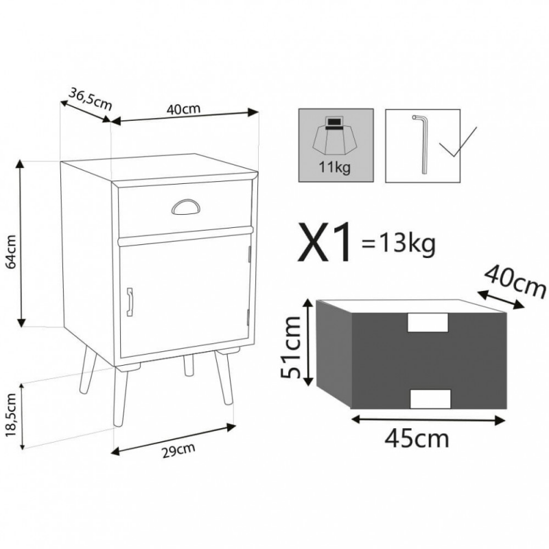 Mobiletto Calgary con cassetti stile moderno compatto e versatile