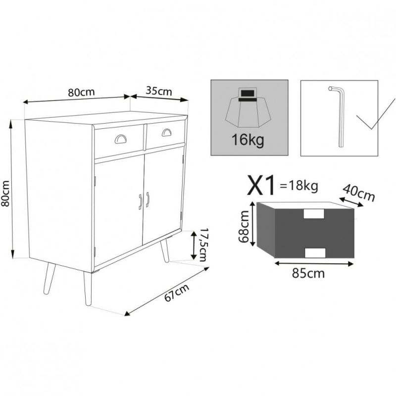 Mobiletto Surrey con cassetti stile country chic compatto