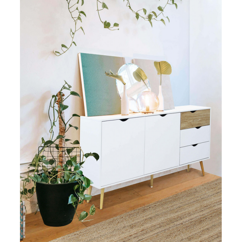 Mobile Bradley Cosma legno bianco marrone L147×P39×H82 cm 2 ante 3 cassetti — levantshop.live