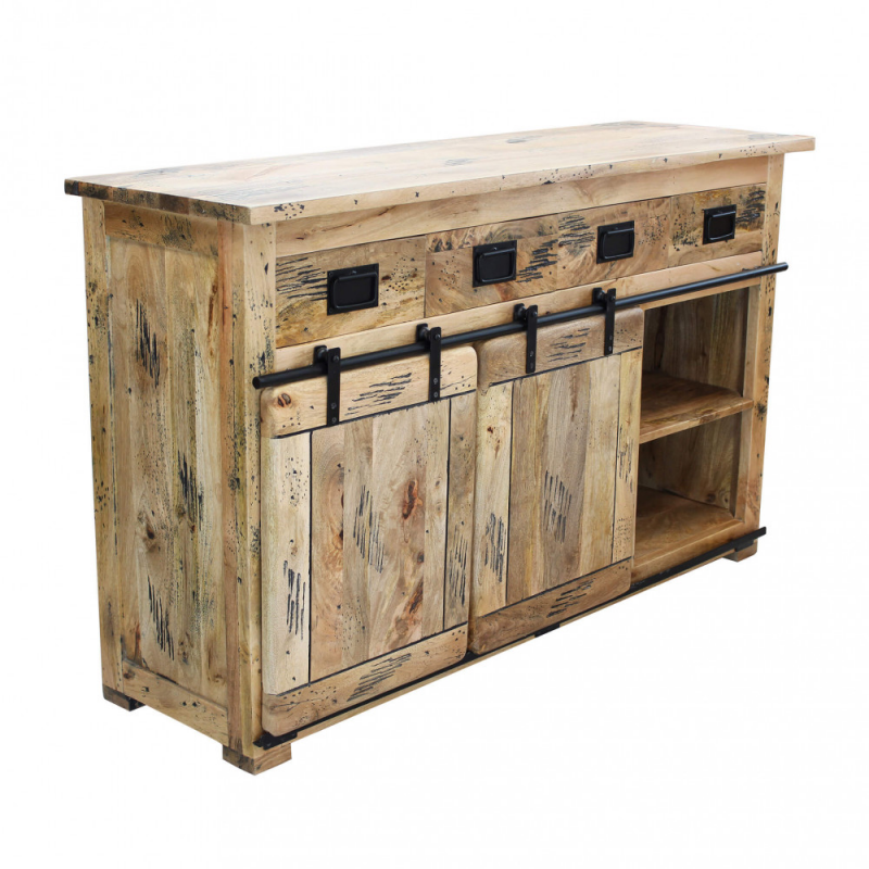 Mobile Xerxes legno mango 2 ante 4 cassetti 150x45x90