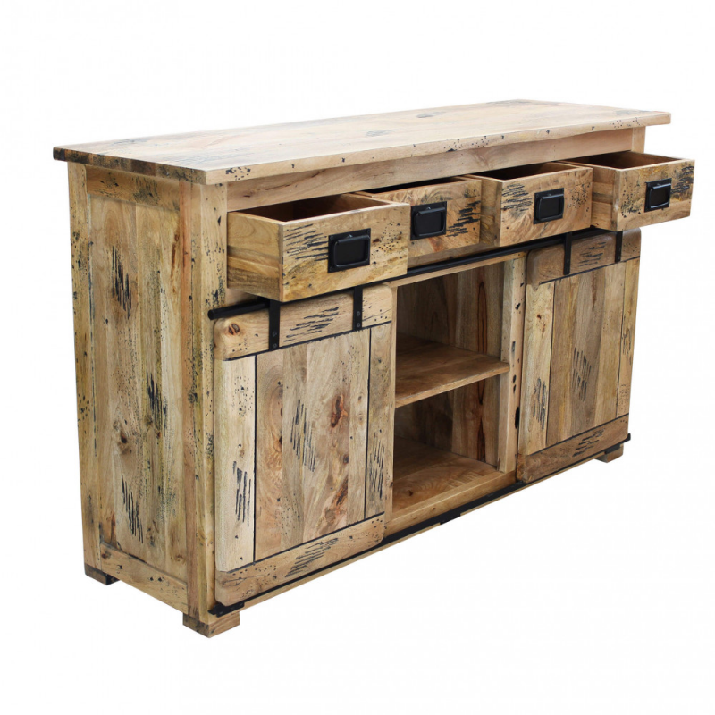 Mobile Xerxes legno mango 2 ante 4 cassetti 150x45x90