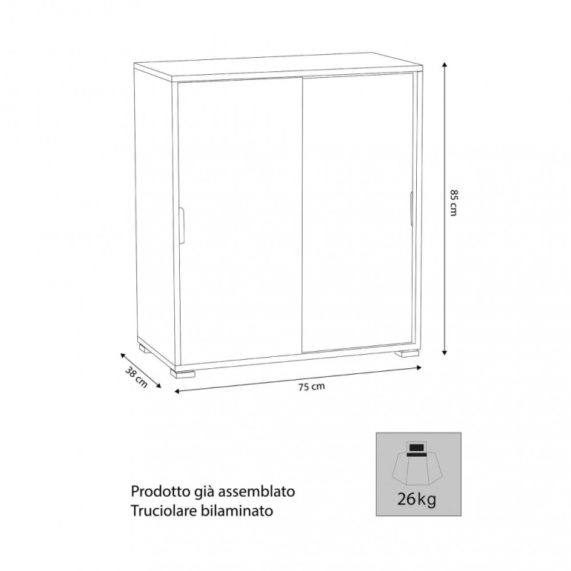 Mobiletto 2 ante scorrevoli bianco compatto moderno per casa cucina