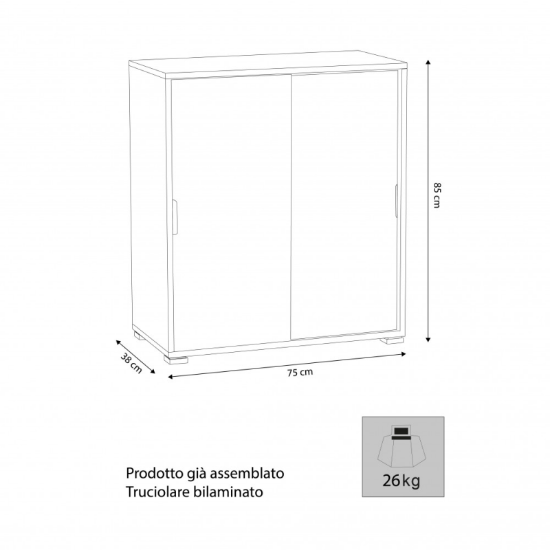 Mobiletto 2 ante scorrevoli tinta noce pratico e versatile