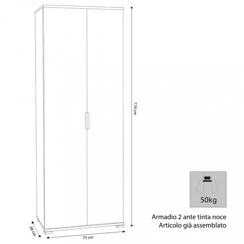 ARMADIO 2 ANTE 180 ROVERE GRIGIO