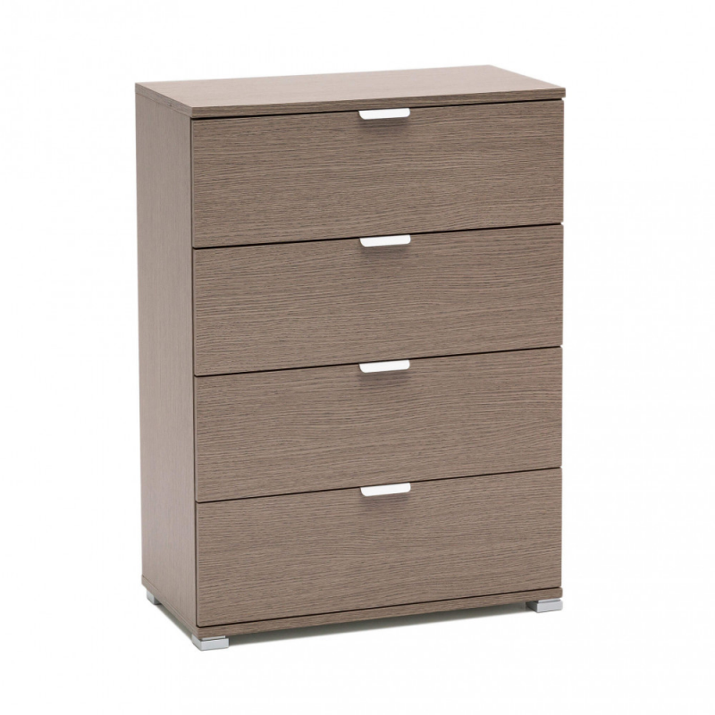 Cassettiera 4 cassetti rovere grigio compatta elegante per casa