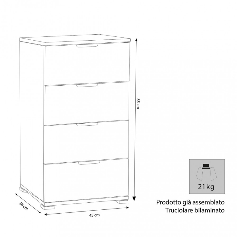 Mobiletto 4 cassetti rovere grigio pratico e moderno