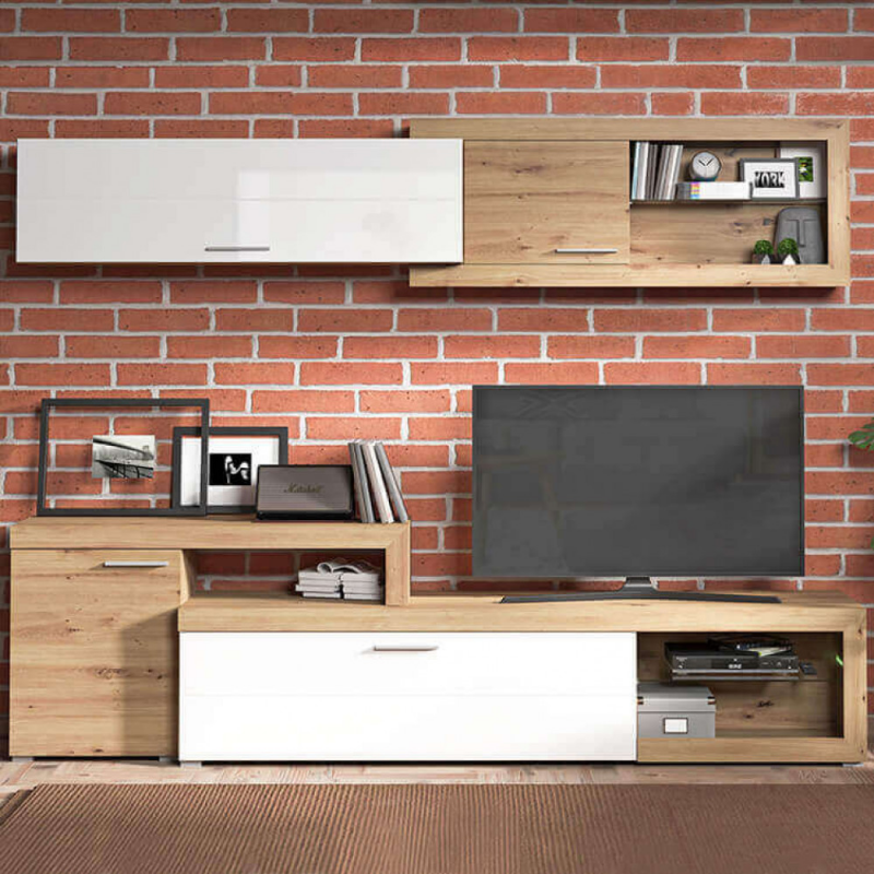 SOGGIORNO KANAS ROVERE ARTIGIANO E BIANCO LACCATO SUPER
