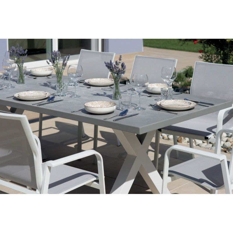 Tavolo Amantea 220x100 Alluminio Bianco Piano Resina Grigio Moia