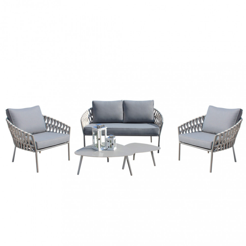 Salotto Hampton 2 Posti Alluminio Grigio con Cuscini