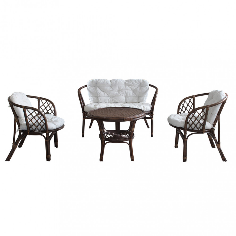 Salotto Bahamas 2 posti con cuscini marrone in polyrattan