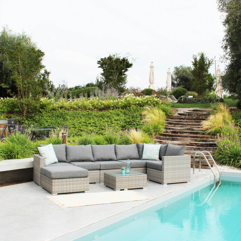 Set 2 Poltrone Centrale Copacabana Wicker Grigio Giardino