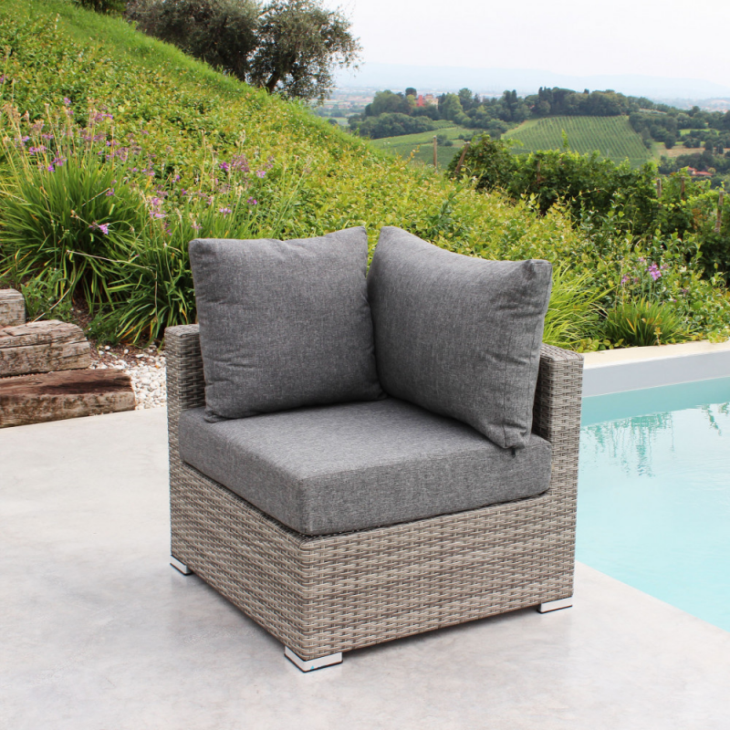 Set 3 Poltrone Angolare Copacabana Wicker Grigio Giardino