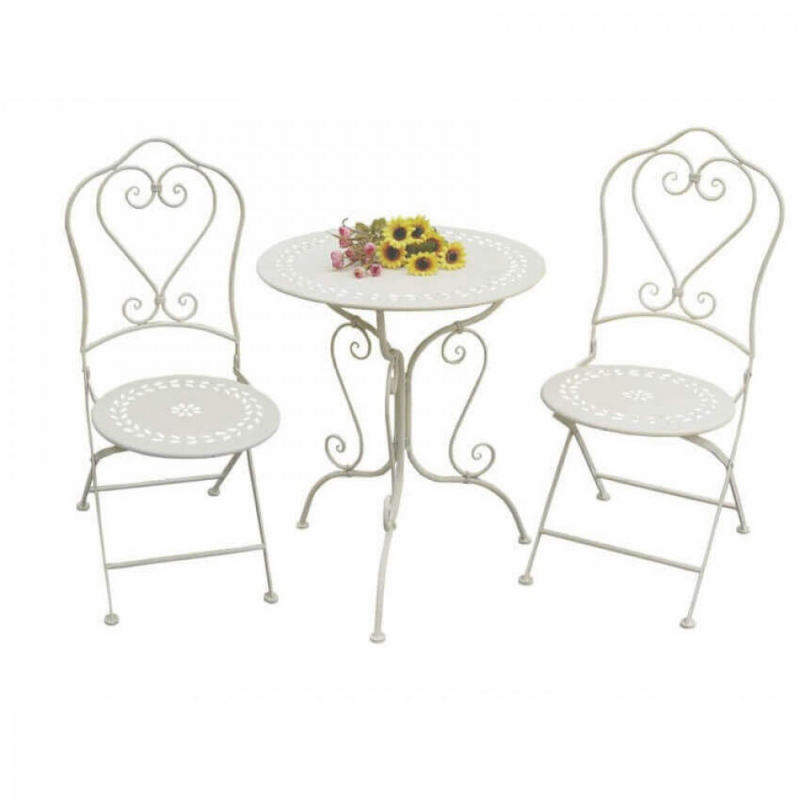 Set 3 Bistro Jeanette bianco antico tavolo e 2 sedie giardino
