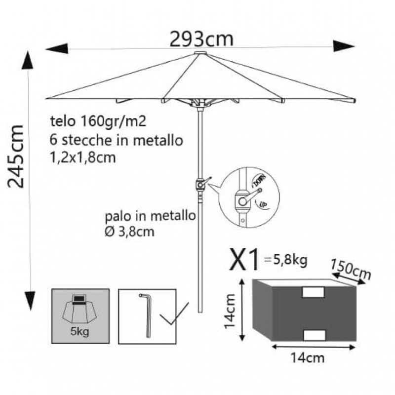 Ombrellone Poly Eco Ø3 palo centrale tondo giardino resistente