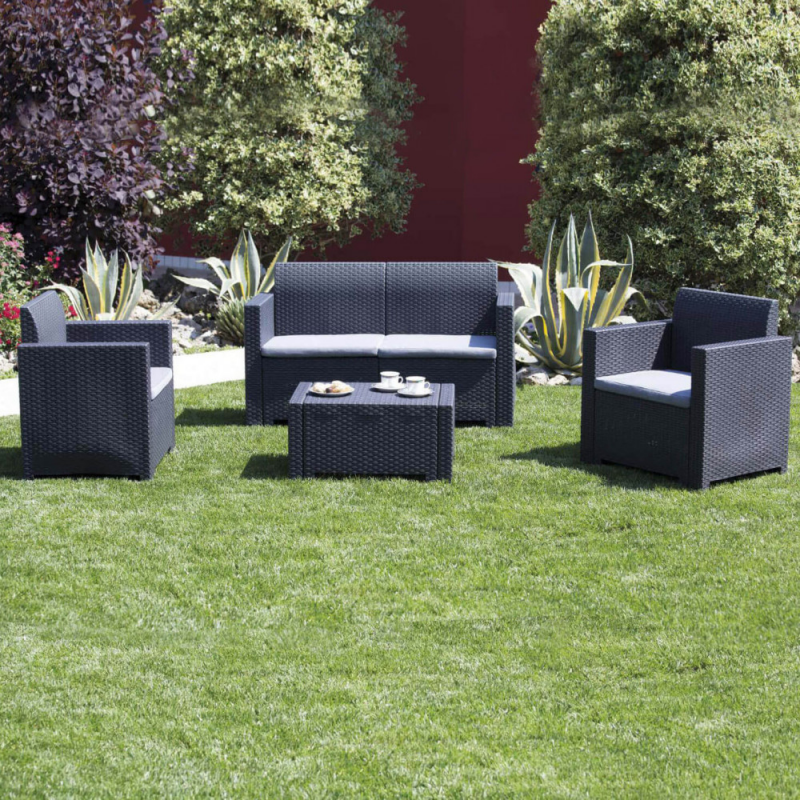 Salotto Nebraska polyrattan 2 posti con cuscini elegante e pratico