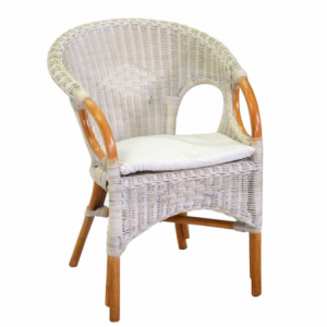 Poltrona rattan lucrezia sbiancato con cuscino cm 60x60h47/82
