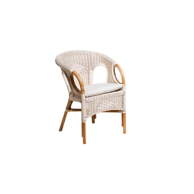 Poltrona rattan lucrezia bianca con cuscino cm60x60h47/82