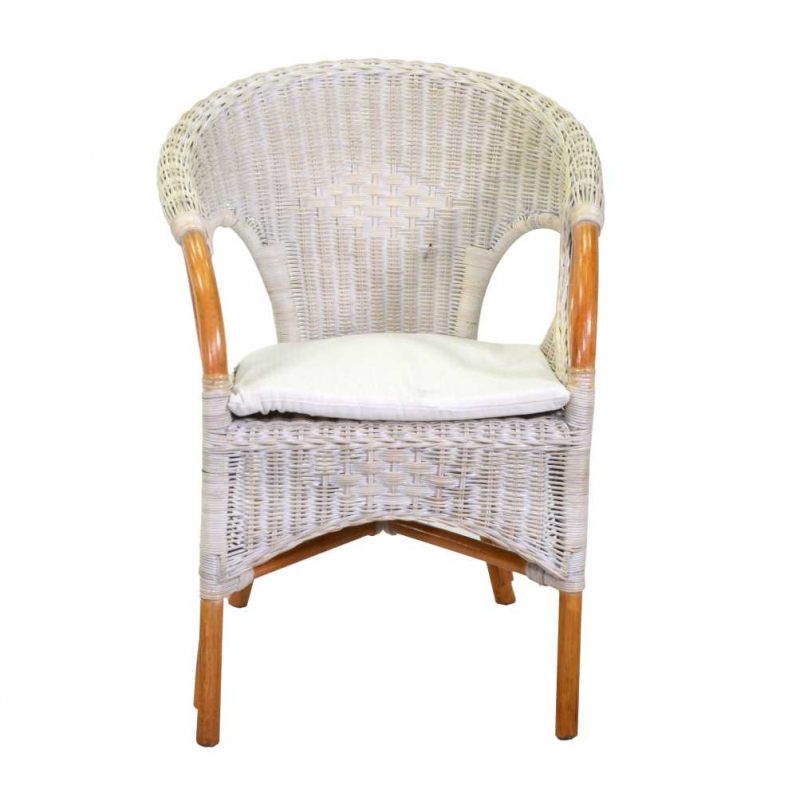 Poltrona rattan lucrezia bianca con cuscino cm60x60h47/82