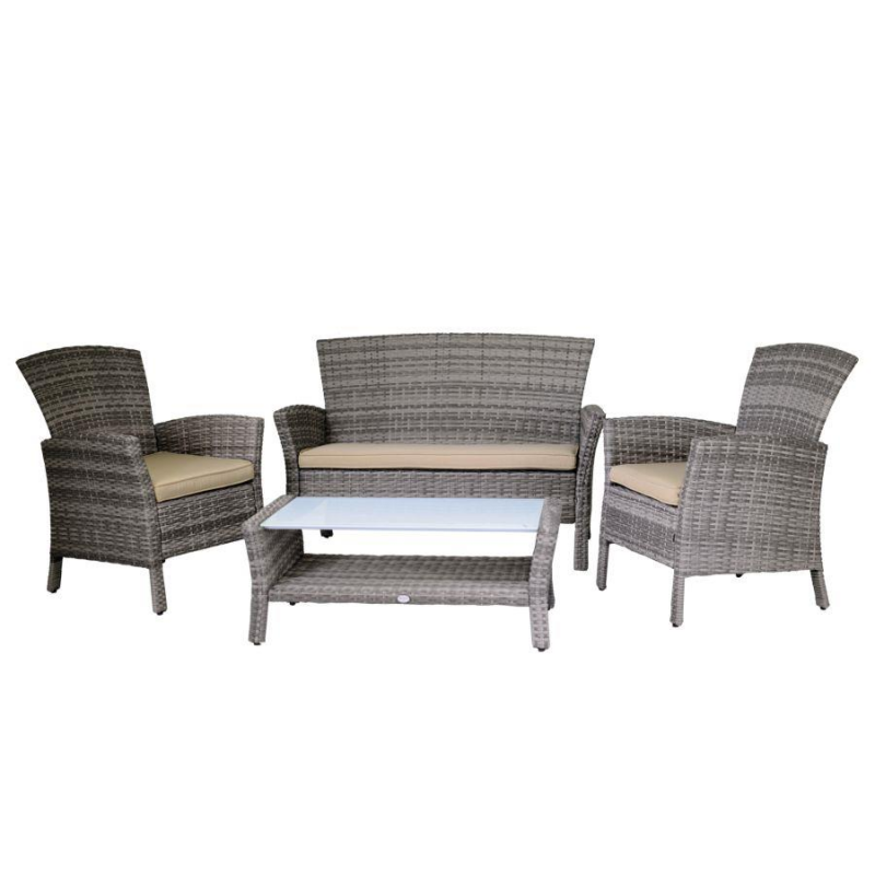 Salotto amalia polyrattan grigio con cuscini 4 pezzi smontato