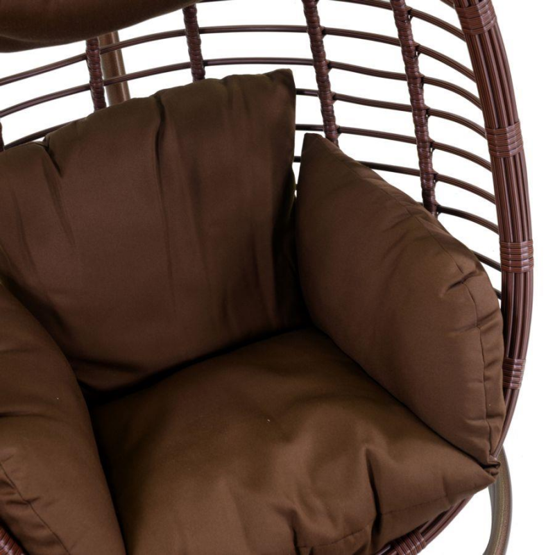 Dondolo pensile polyrattan Denton marrone con supporto e cuscino cm90x70h200