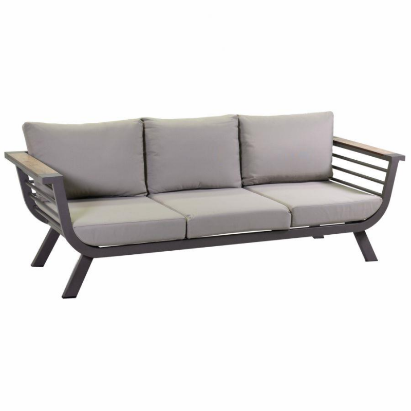 Salotto alluminio Riverside tortora 3 posti con cuscini crema (bracciolo in hpl)