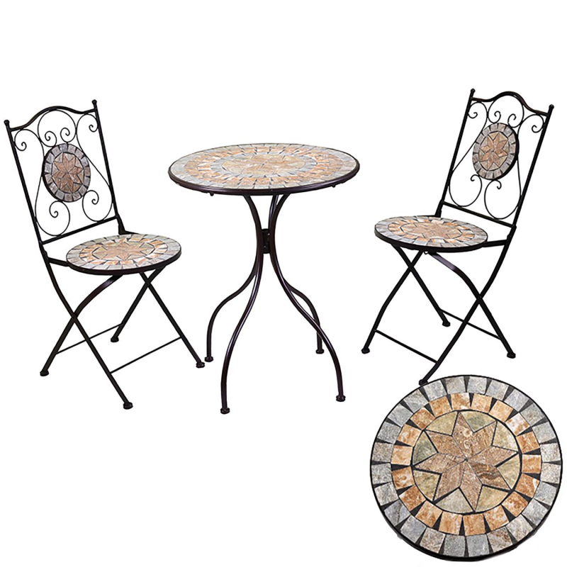 Tavolo mosaico metallo urbino tondo con2 sedie cmø60h75