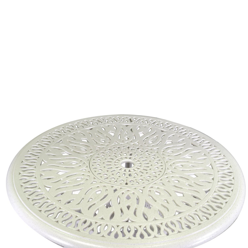 Tavolo alluminio pressofuso Maryland bianco tondo con 4 poltrone con braccioli