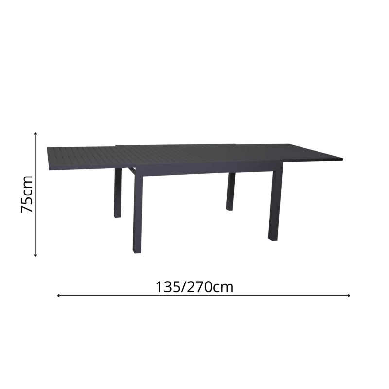 Tavolo alluminio Cleveland antracite opaco rettangolare cm135/270x90h75