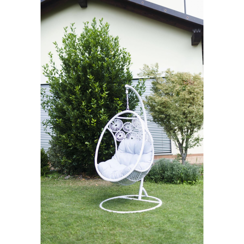 Dondolo pensile Clinton bianco con supporto e cuscino grigio cm116x100h200