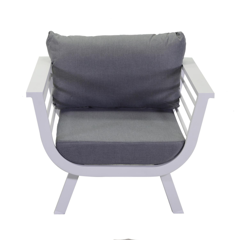 Salotto alluminio bianco Riverside con cuscini grigio