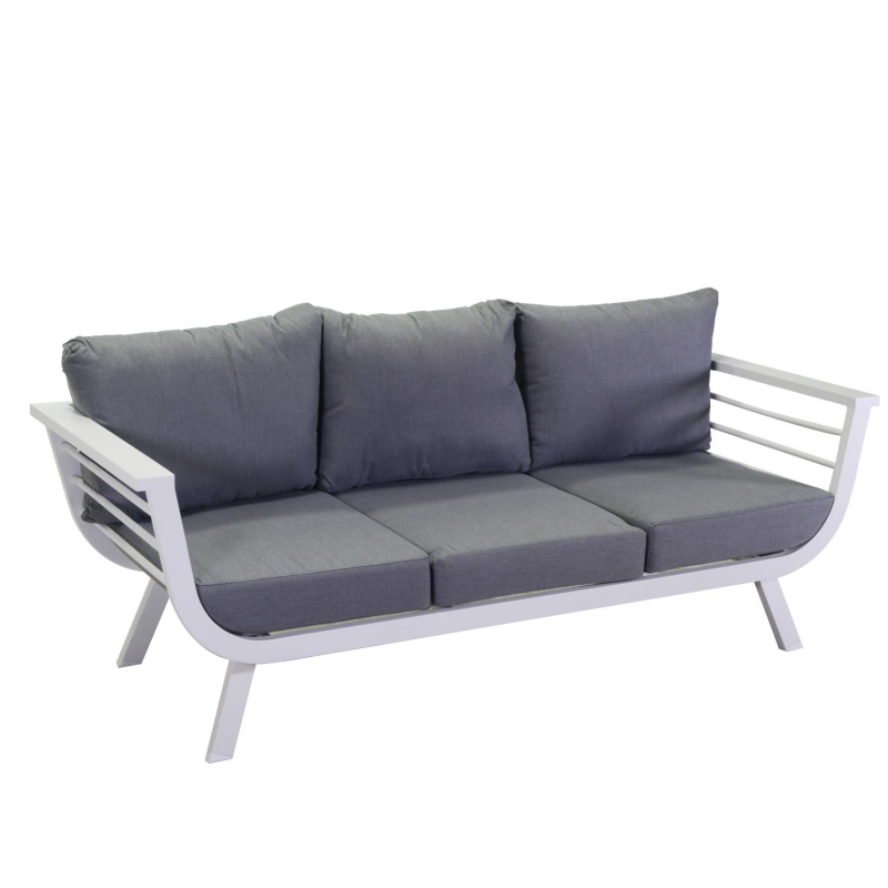 Salotto alluminio bianco Riverside con cuscini grigio