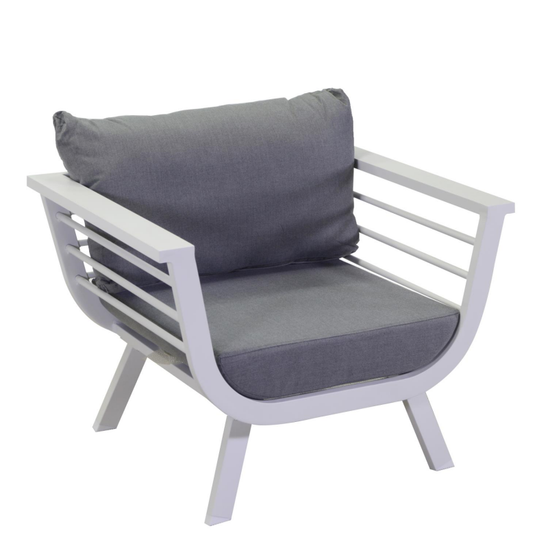 Salotto alluminio bianco Riverside con cuscini grigio